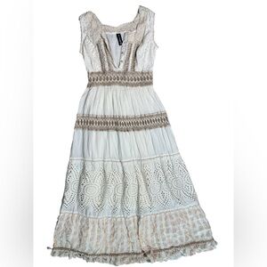 Me 2 Magic Boho Lace Maxi Dress Cream Crochet Tiered Long Dress Small